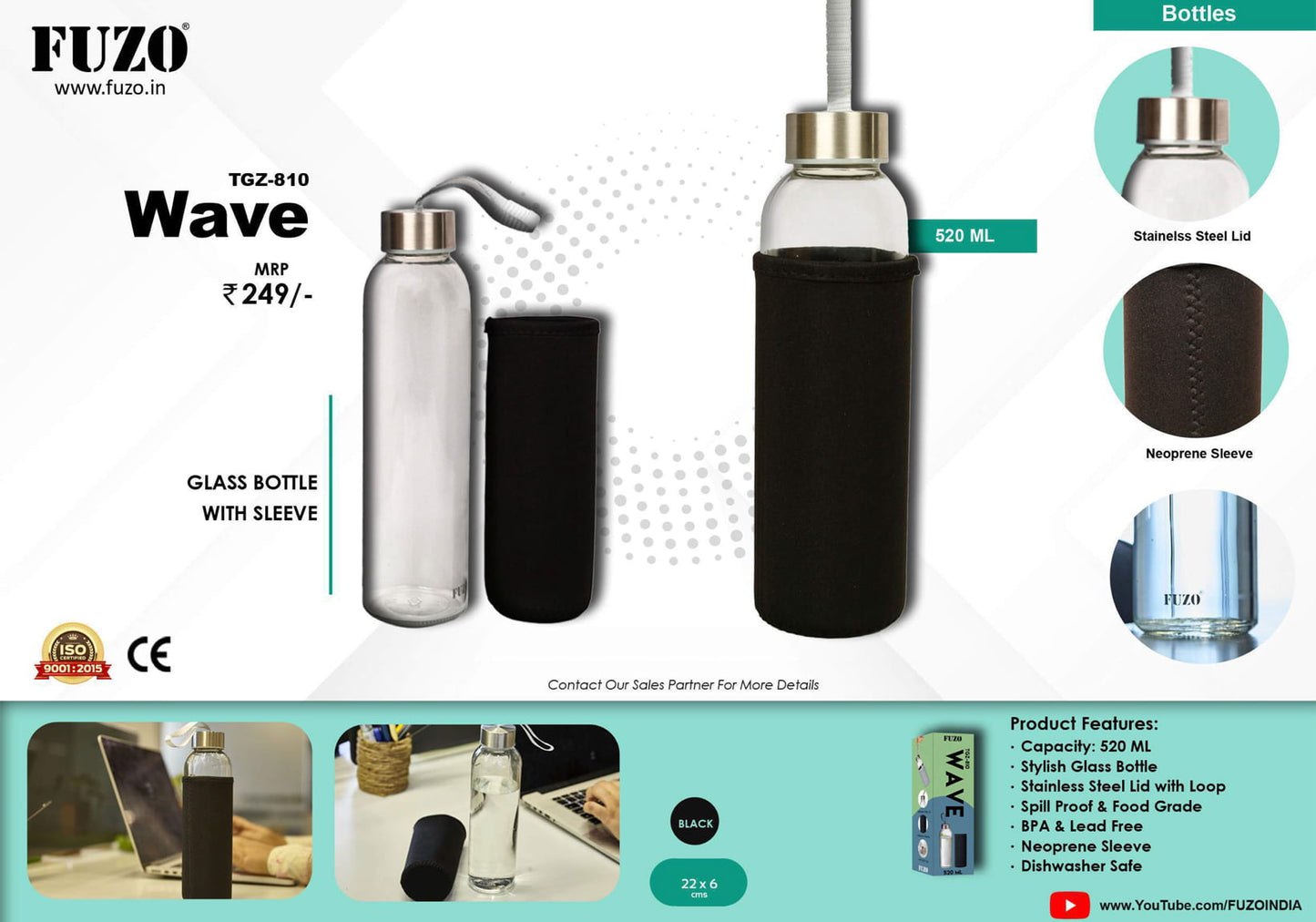 Fuzo Wave Glass Bottle with Sleeves image 3