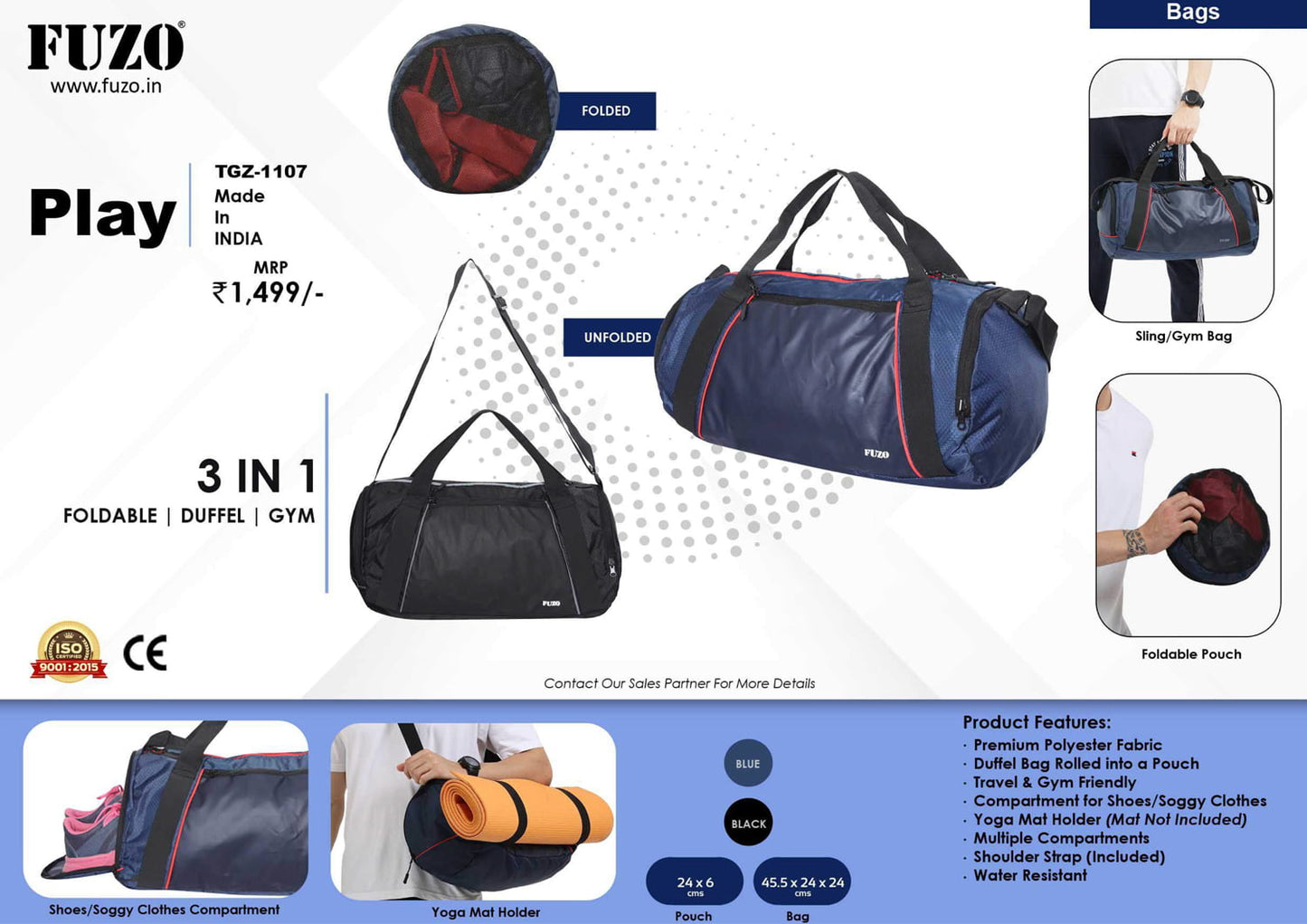 Fuzo Play 3 in 1 Duffle Bag for Gym image 4