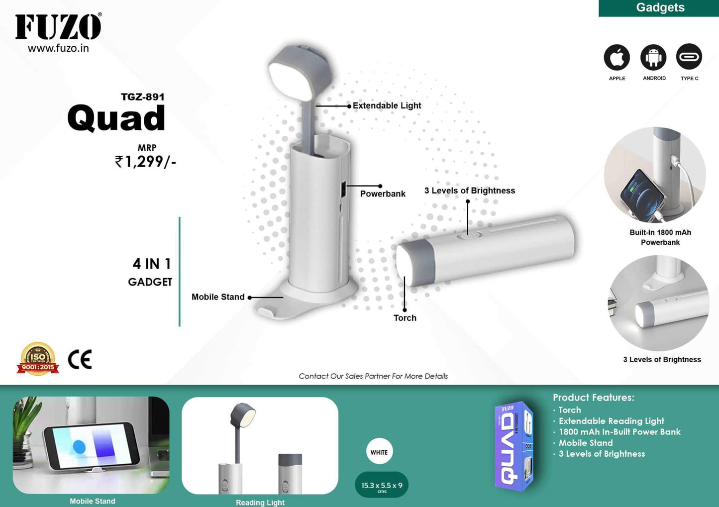 FUZO Quad White plastic 4 in 1 Gadget image 2