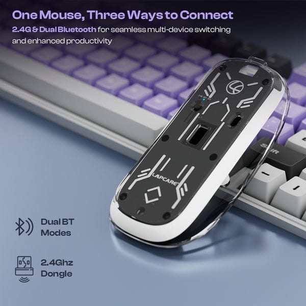 Trendy Plus 2.4G & Dual BT Wireless Mouse With Desktop Lock Key White image 2