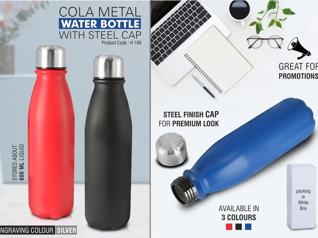 Power Plus Cola metal water bottle with steel cap image 0