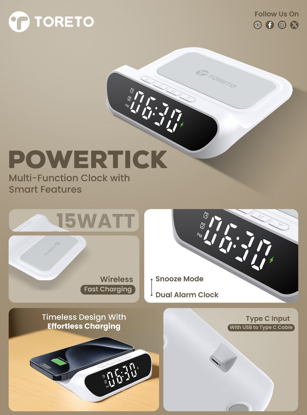 Toreto Powertick Multi-Function Clock