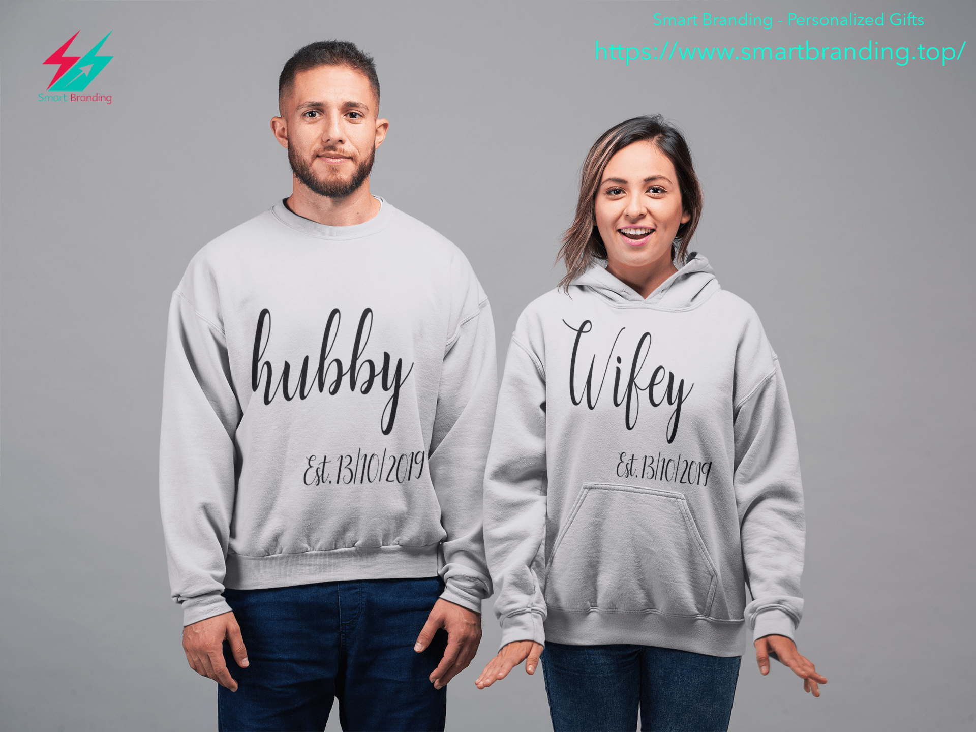 Couples Hoodie Sweatshirt-Wifey Hubby image 2