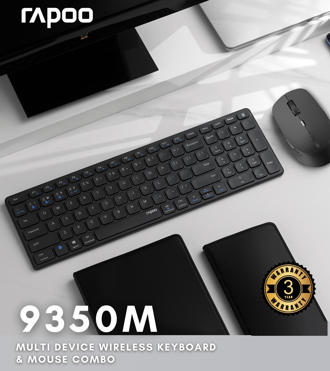 RAPOO-9350M Multi Device Wireless Keyboard &amp; Mouse image 0