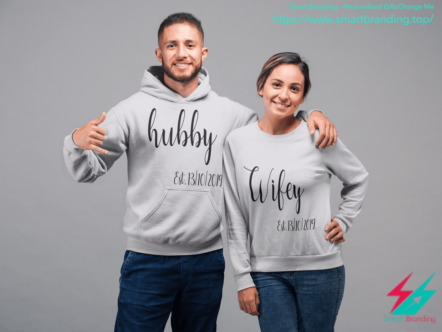 Couples Hoodie Sweatshirt-Wifey Hubby image 4