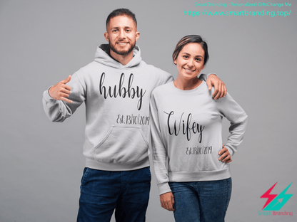 Couples Hoodie Sweatshirt-Wifey Hubby image 4