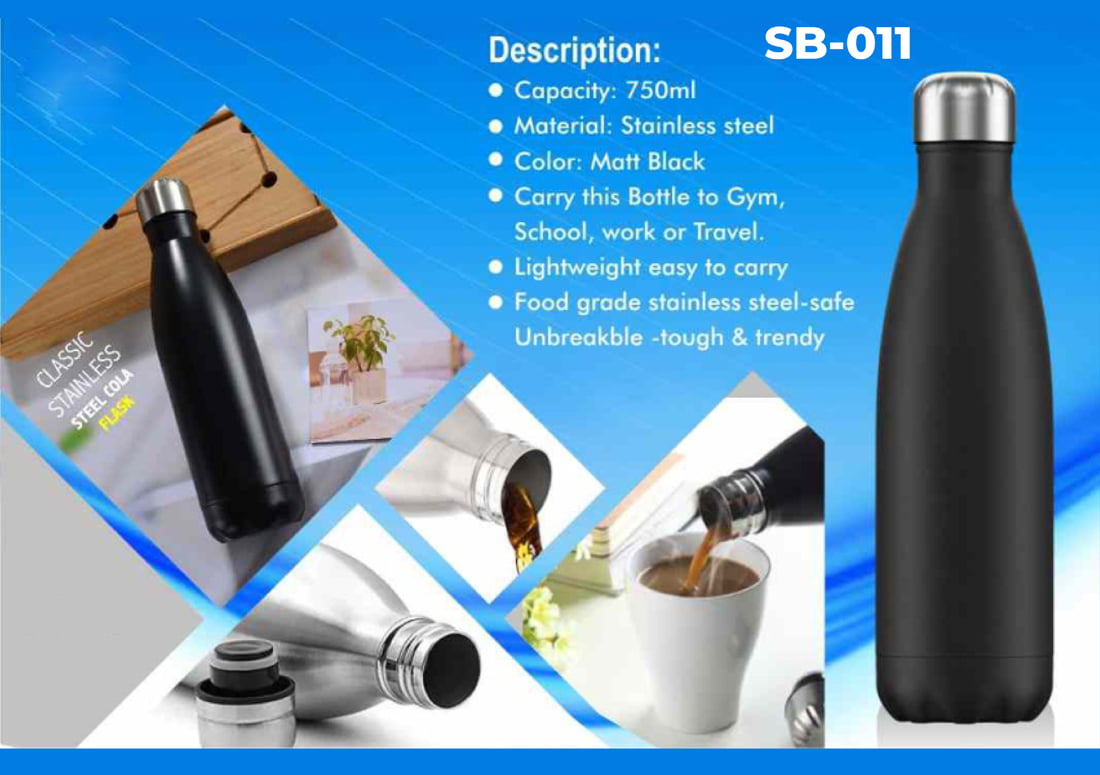 Stainless Steel Water Bottle Matt Black Double Wall image 1