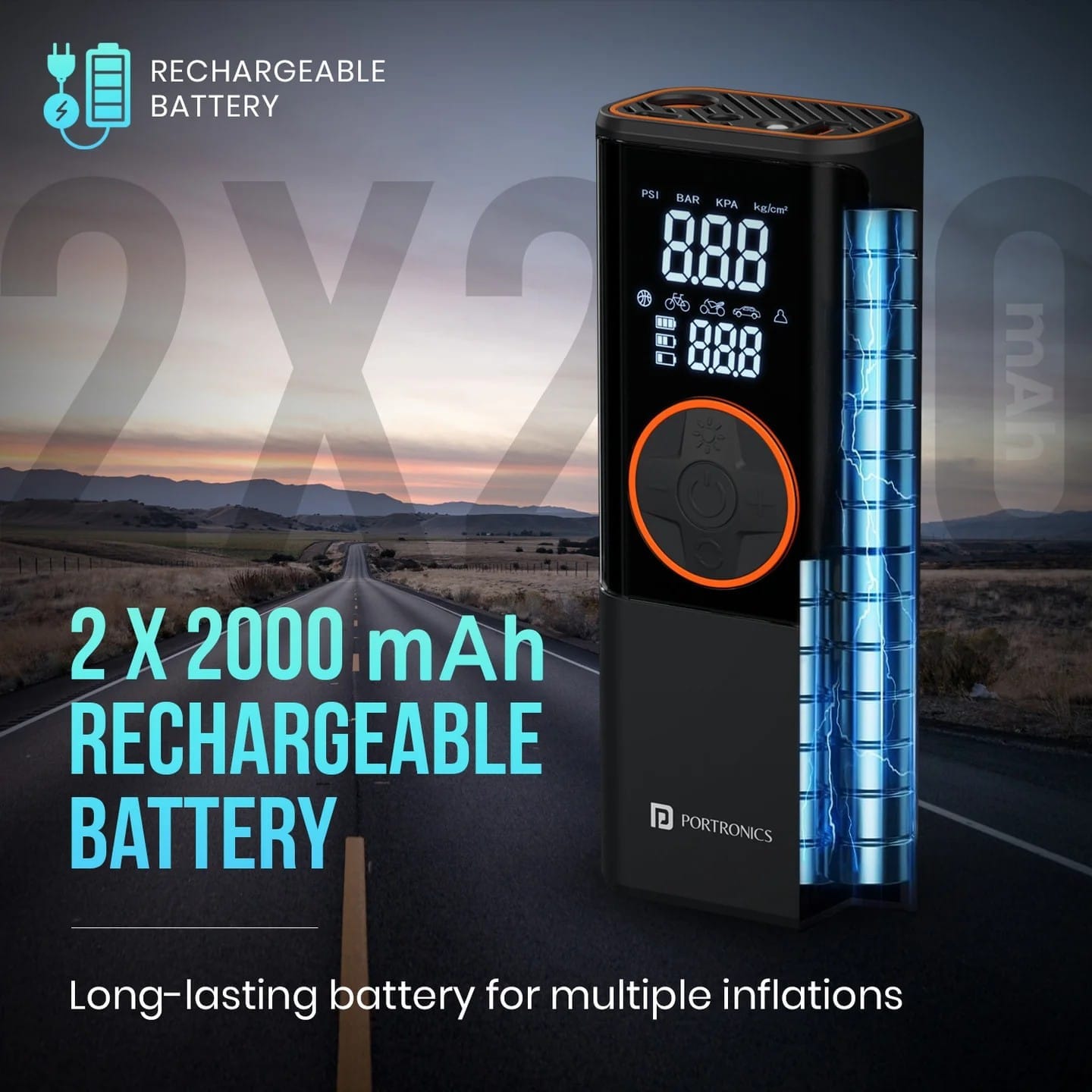 Portronics Vayu 4.0 Tyre Inflator with 2-in-1 Rechargeable &amp; Corded Power image 1