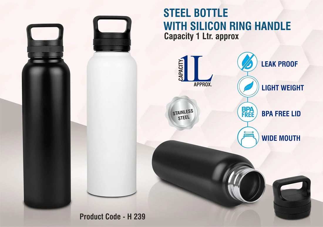 Power Plus Steel bottle with silicon ring handle image 1
