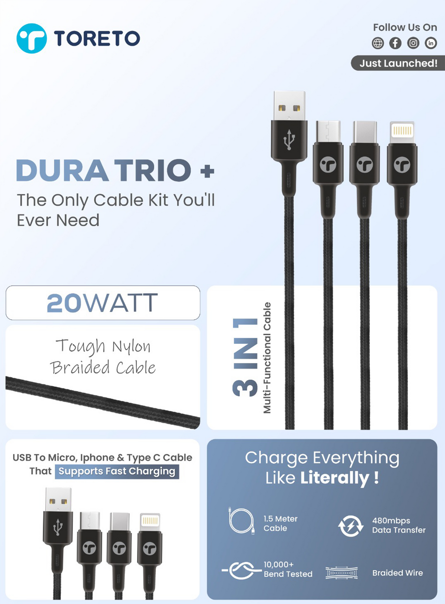 Toreto Dura TRIO+ Multi Functional Cable