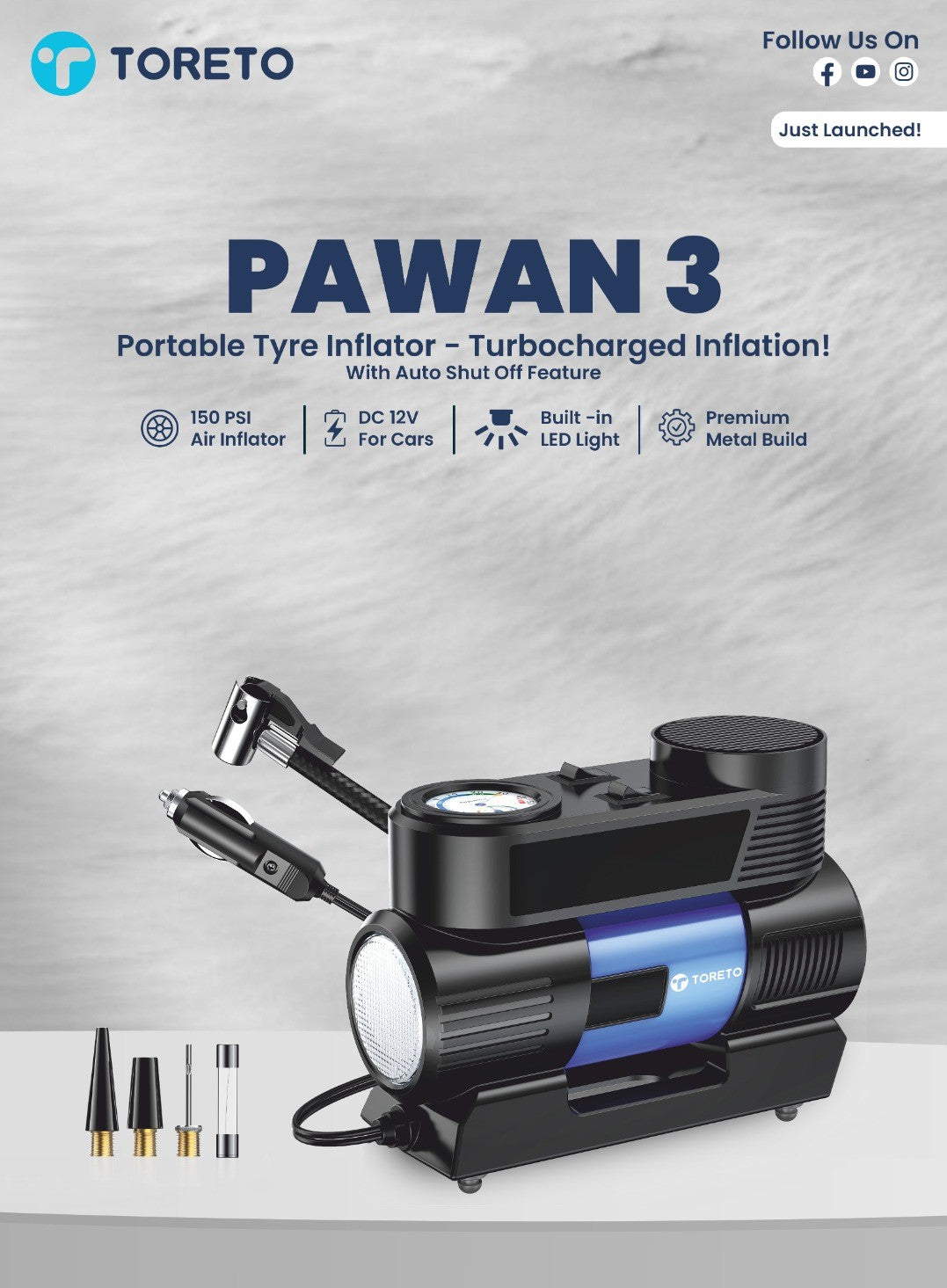 Toreto Portable Tyre Inflator Pawan 3
