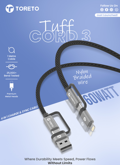 Toreto Tuff Cord 4 in 1 Charger wire