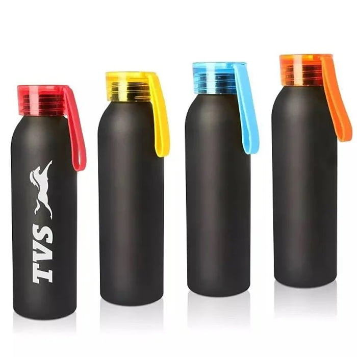 Metal water bottle with silicon carry strap image 0