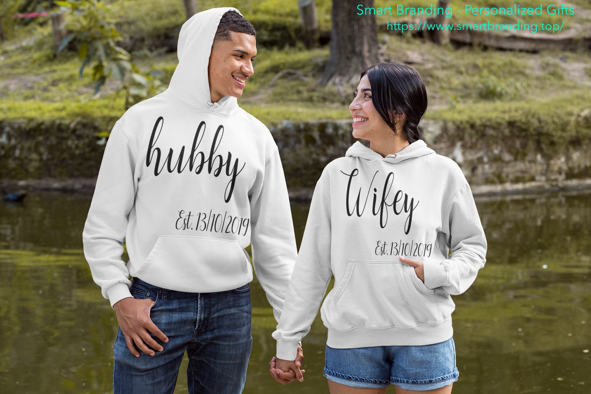Couples Hoodie Sweatshirt-Wifey Hubby image 1